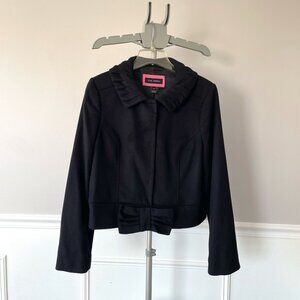Pink Tarton of Canada Cropped Pea Coat with Bow Black Plus Size